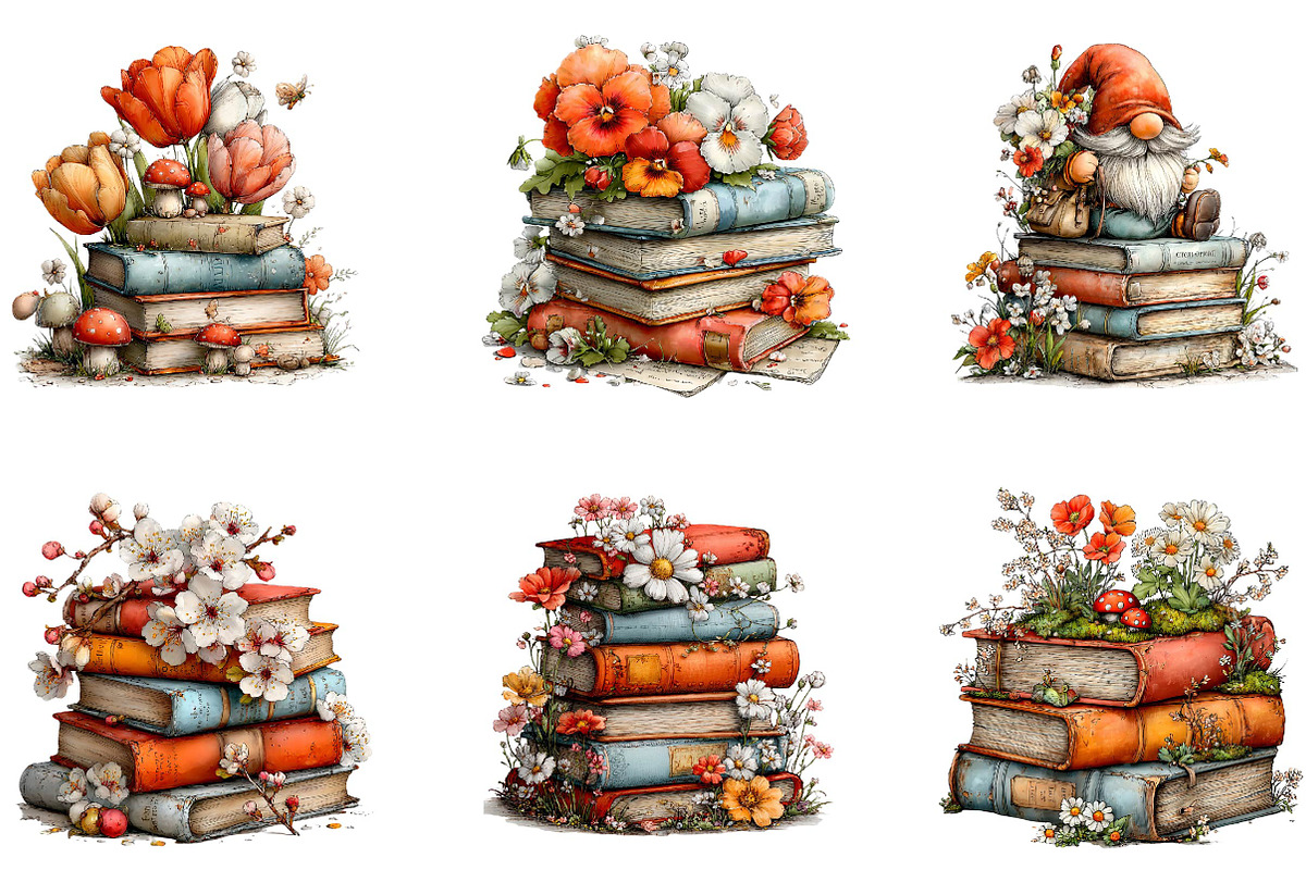 Whimsical Spring Books Stack Clipart, an Illustration by CreationArt (Photo 6 of 7)