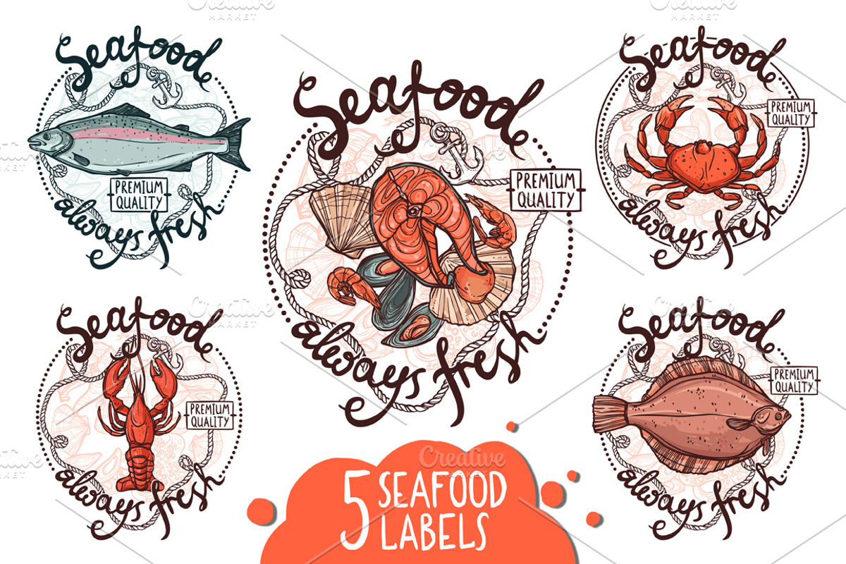 Hand Drawn Seafood Collection, a Food Illustration by alexrockheart (Photo 3 of 4)