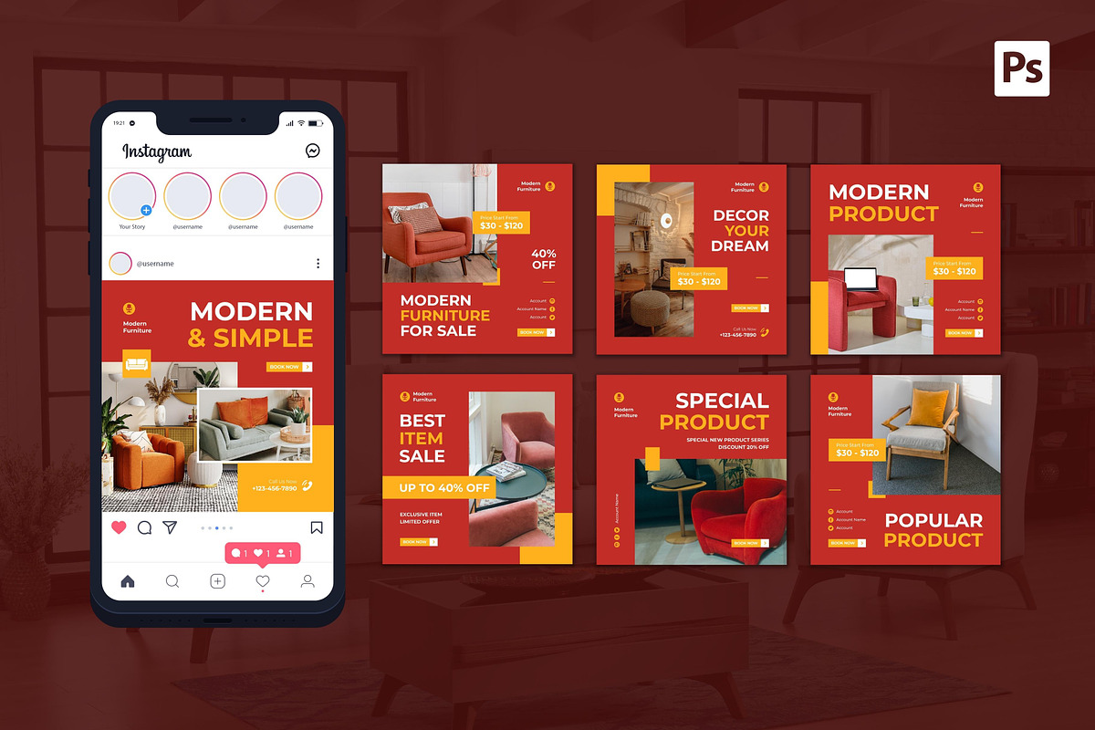 Modern Furniture Instagram Post, a Social Media Template by CavenArt (Photo 3 of 5)