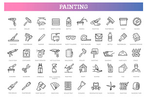 Set of outline Painting Decorating, an Outline Icon by Tettygreen