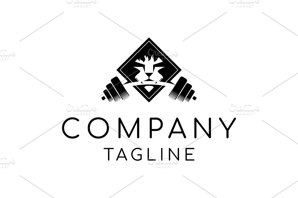Lion face bite dumbbell logo design, an Object Graphic by nicemorning (Photo 1 of 2)