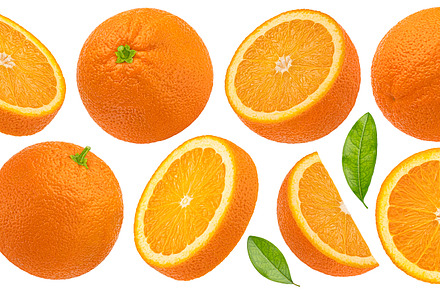 Orange fruits with leaves isolated, a Food & Drink Photo by Max Lashcheuski
