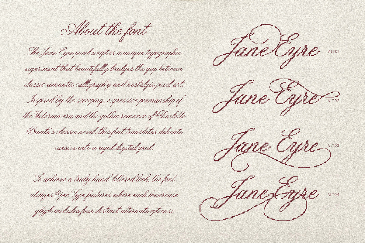 Jane Eyre - Pixel Script Font, a Script Font by AndrewPixelType (Photo 10 of 11)