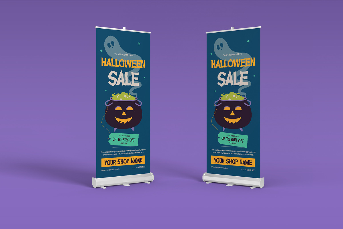 Halloween Sale Roll Up Banner, a Stationery Template by Neermana (Photo 3 of 4)