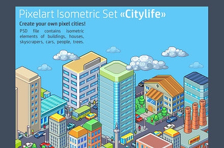 Pixelart Isometric Set "Citylife"