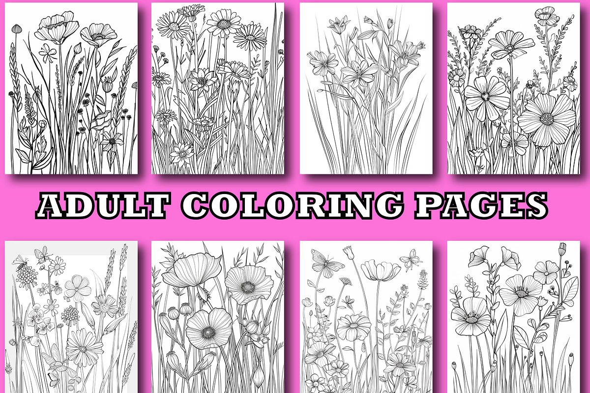 Wild Flower Coloring Pages For Adult, an Object Illustration by Design Zone