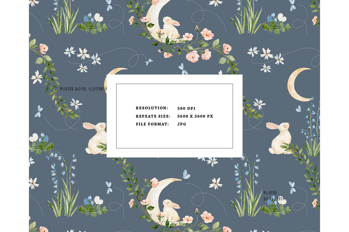 Moonlit Bunny Wildflower pattern, a Pattern Graphic by Milatoo (Photo 4 of 4)