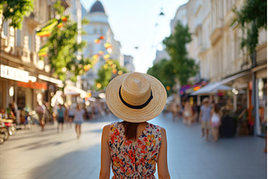 Female tourist with hat strolling, a Person Photo by Lermont51