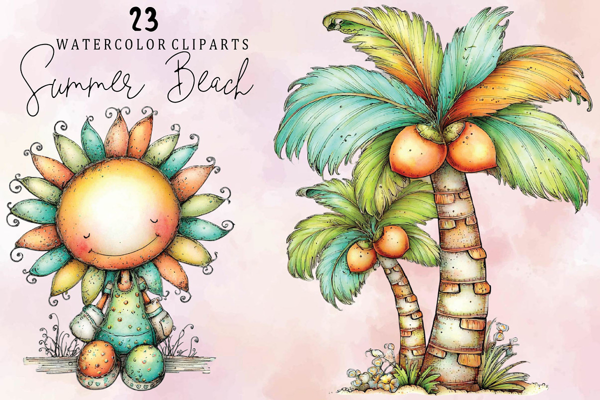 Watercolor Summer Beach Clipart Bund, an Illustration by SVGArt (Photo 1 of 9)