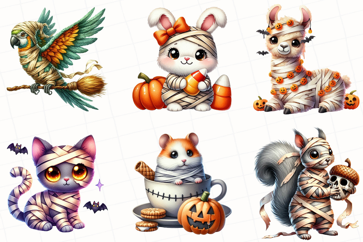 Halloween Mummy Animals Clipart, an Illustration by OK Design (Photo 3 of 5)