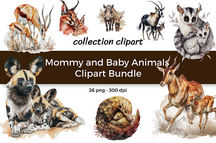 Mommy and Baby Animals Clipart Set