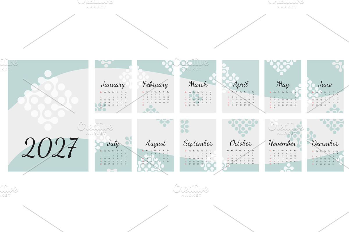 Annual calendar for 2027 with, an Illustration by Tati_Kli
