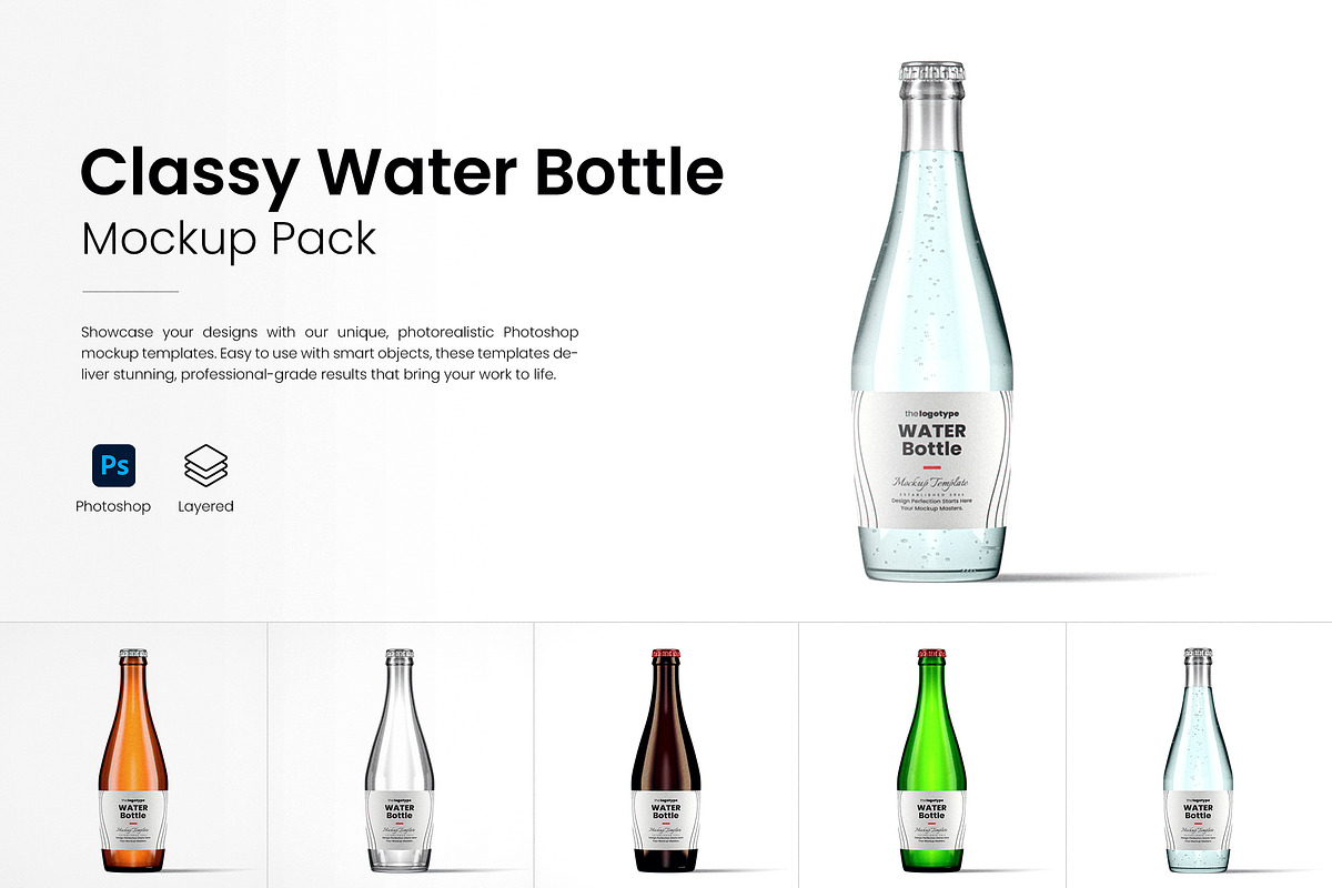 Classy Water Bottle Mockup Pack, a Packaging Mockup by Designer Dude (Photo 1 of 6)