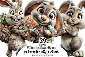 Whimsical Easter Bunny Clipart Bundl, an Illustration by SVGArt