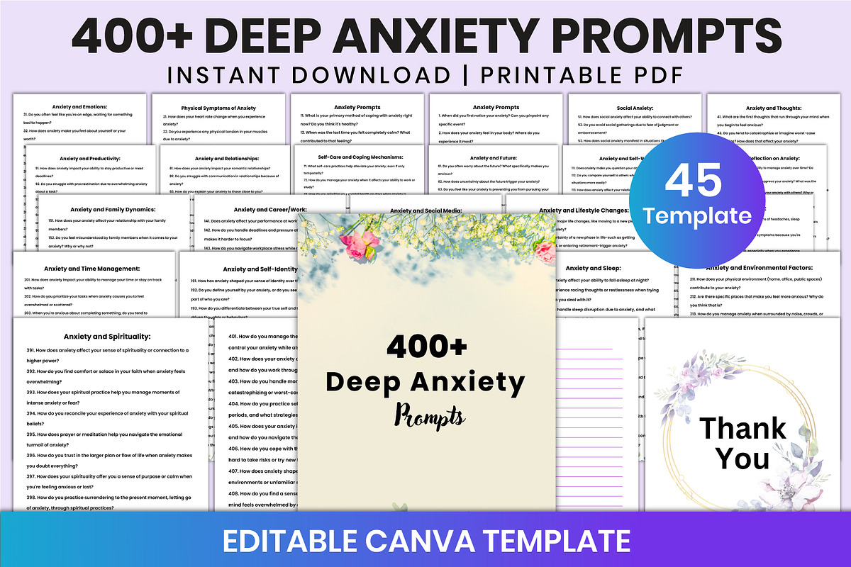 400+ Deep Anxiety Prompts For Canva, a Stationery Template by Shumaya (Photo 1 of 6)