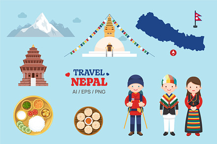 Travel Nepal elements and map set