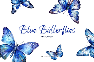 Watercolor Blue Butterflies