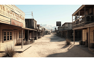 Deserted Old West Town With Wooden