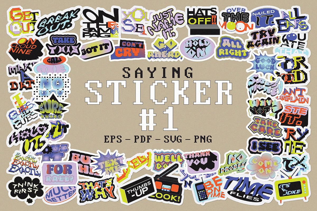Retro Typography Sticker Pack Vol.1, a Graphic by 159room.studio