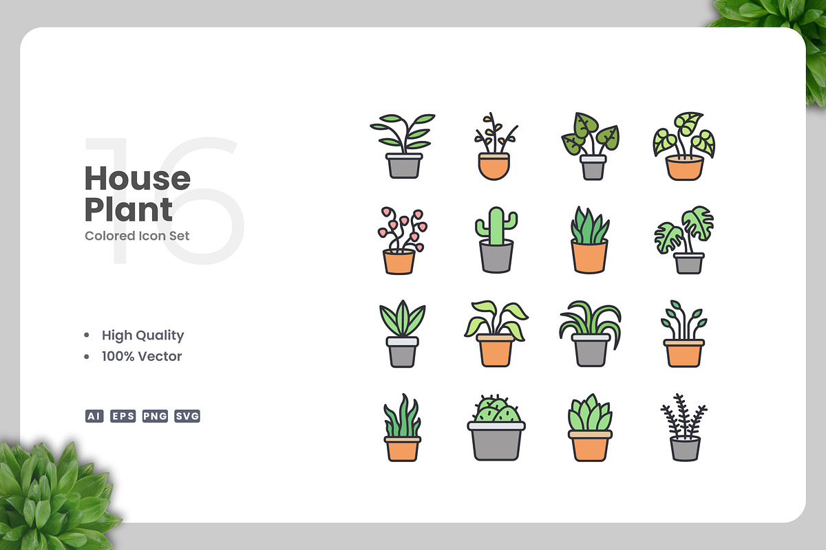 House Plant Colored Icons, an Icon by Upnowgraphic