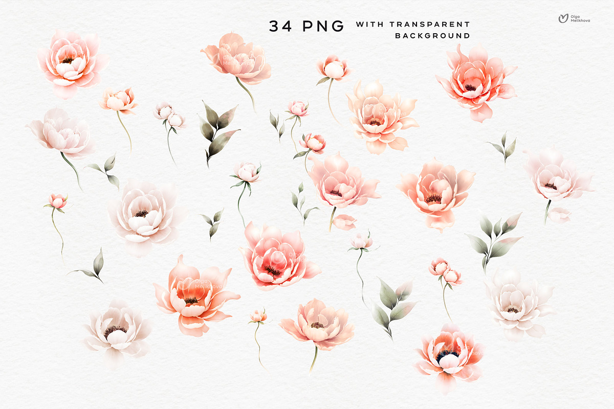 Watercolor Romantic Flowers, an Object Illustration by ollalya (Photo 7 of 8)