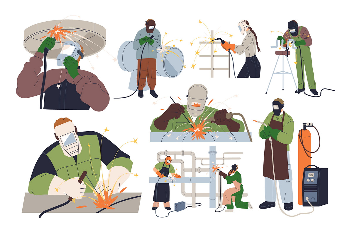 Welders, workers welding metal set, a Work Illustration by Good Studio (Photo 3 of 4)