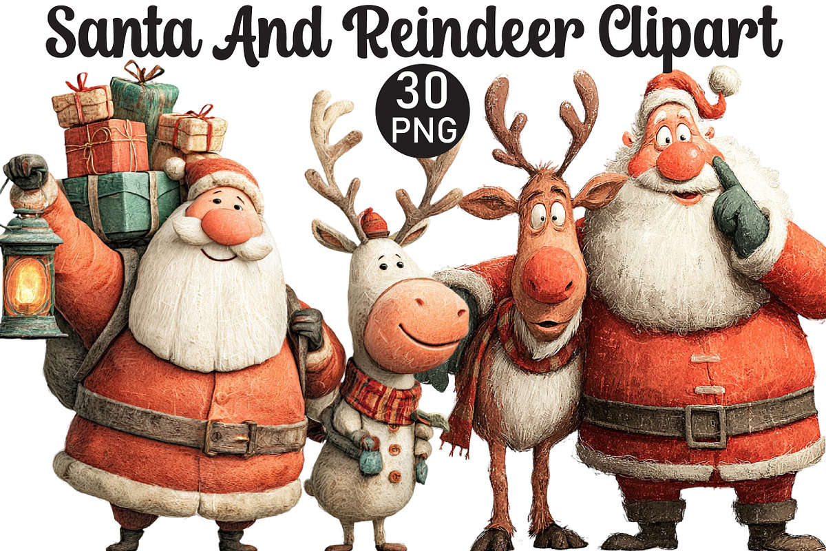 Santa And Reindeer Clipart, an Illustration by Black Bird Studio (Photo 1 of 6)