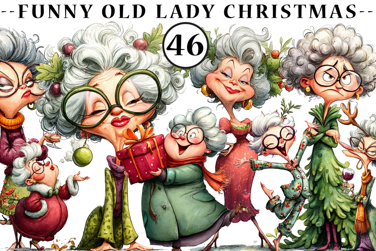 Funny Old Lady Christmas Sublimation, an Illustration by CreationArt (Photo 1 of 5)