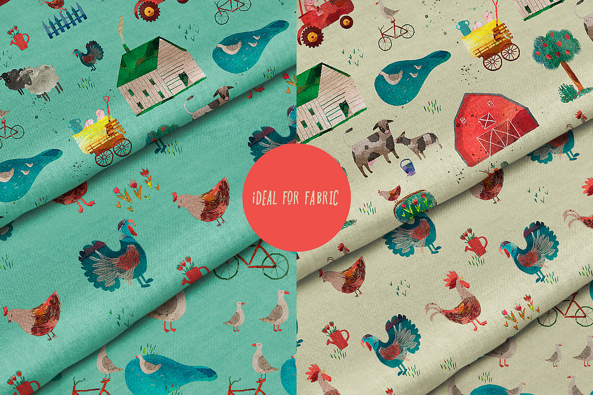 Watercolor Farm Animals patterns, a Pattern Graphic by watercolor kamill (Photo 2 of 7)