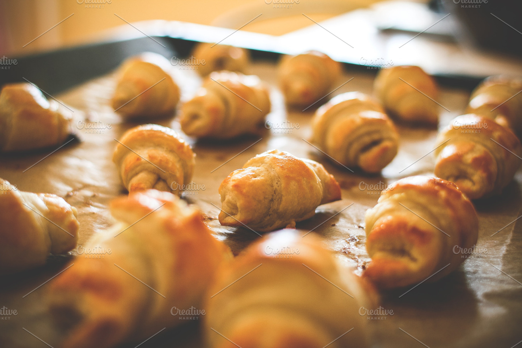 Baking mini croissants featuring bakery, baking, and croissant