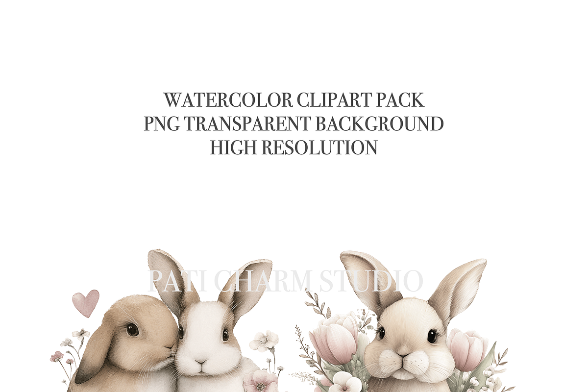 20 Floral Bunny Clipart, an Animal Illustration by Pati Charm Studio (Photo 4 of 8)