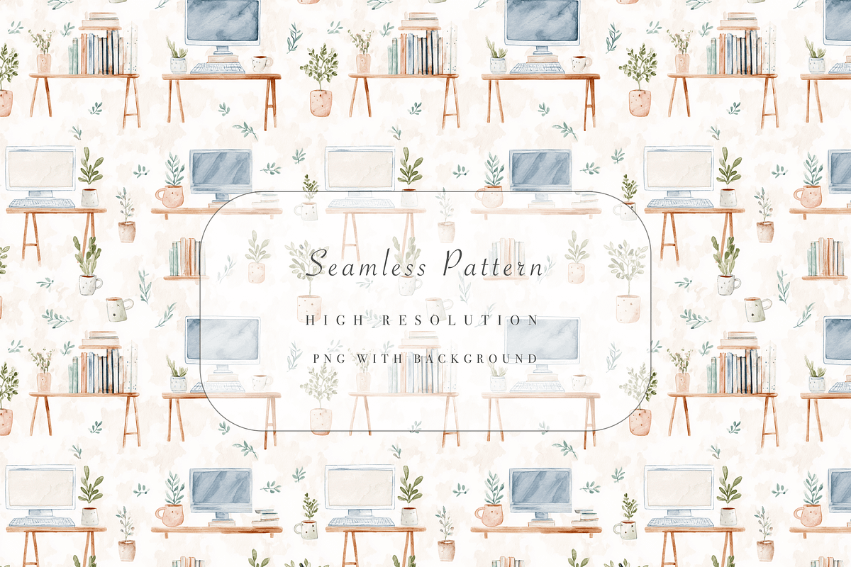 Computer Desk Seamless Pattern, a Decorative Illustration by Pati Charm Studio (Photo 1 of 7)
