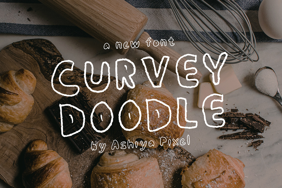 CURVEY DOODLE - outline fun font, a Handwritten Font by Ashiya Pixel (Photo 1 of 8)