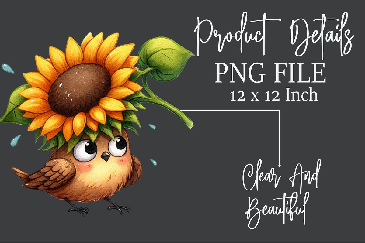 Funny Bird & Sunflower Clipart, an Illustration by Rose Art (Photo 4 of 7)