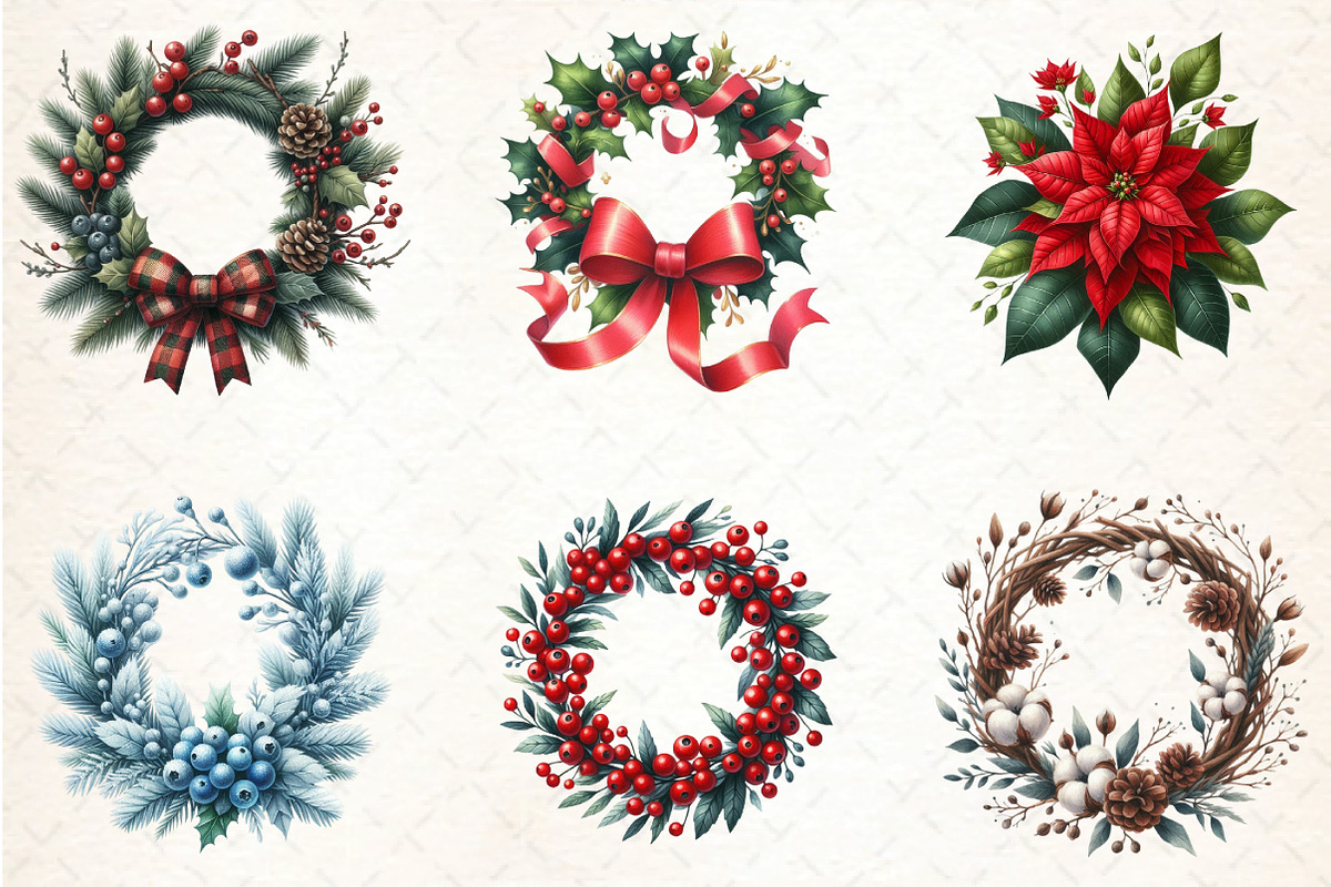 Christmas Wreath Clipart, an Illustration by DreamCafeArt (Photo 3 of 5)