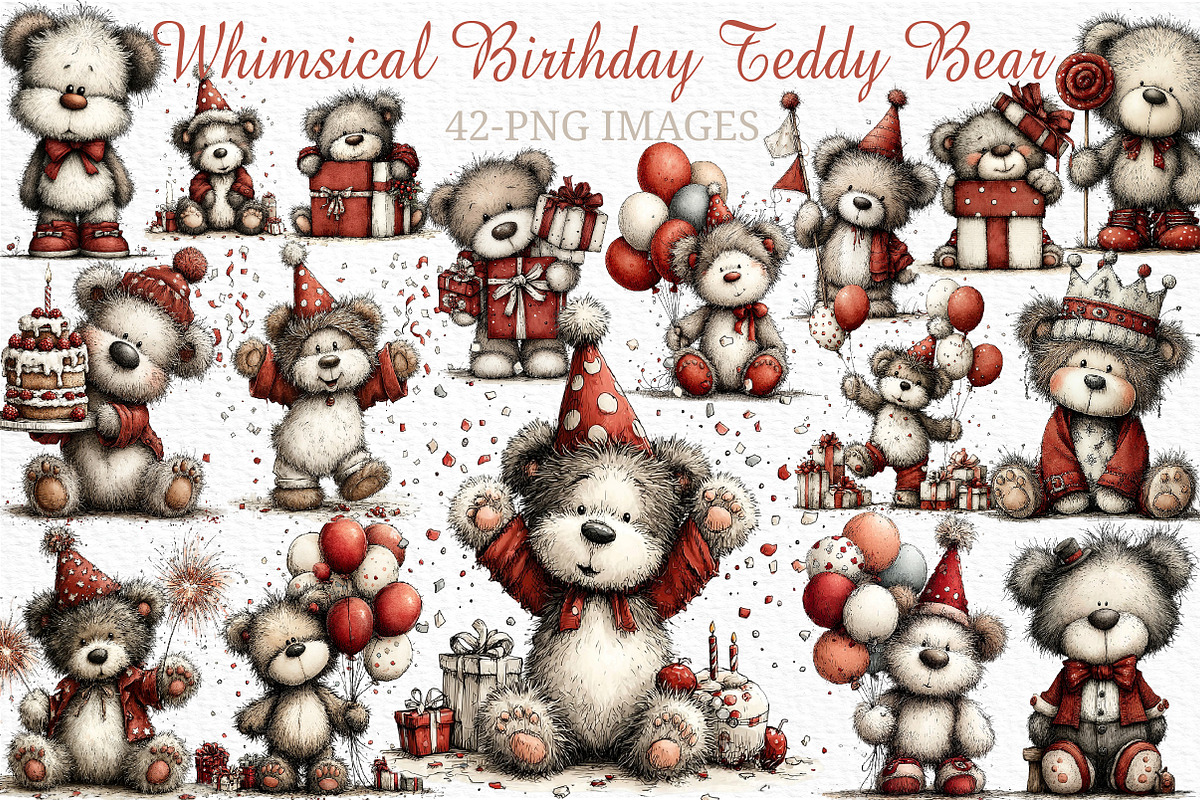 Whimsical Birthday Teddy Bear Clipar, an Illustration by Craft Nest (Photo 1 of 11)