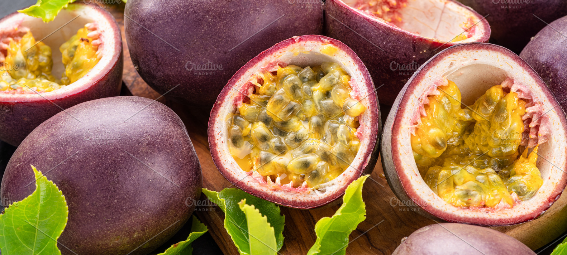 Ripe passion fruits with passion fruit seeds ., a Food & Drink Photo by Volff