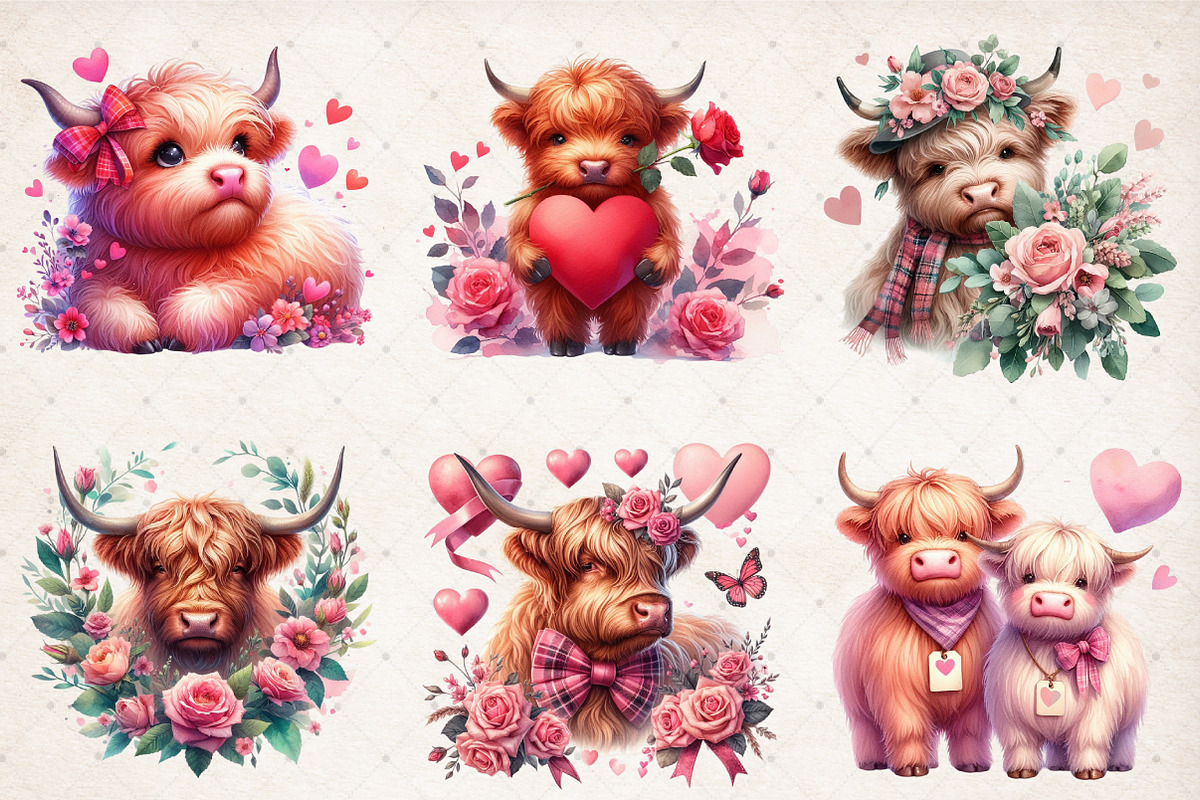 Highland Cow Valentine's Day PNG, an Illustration by SinaCreation (Photo 3 of 5)