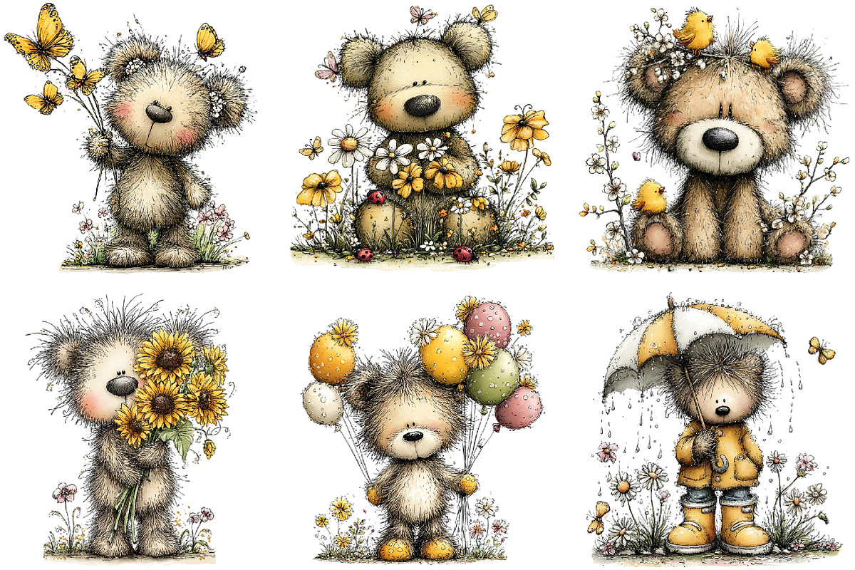 Whimsical Spring Bear Clipart, an Animal Illustration by Black Bird Studio (Photo 6 of 6)