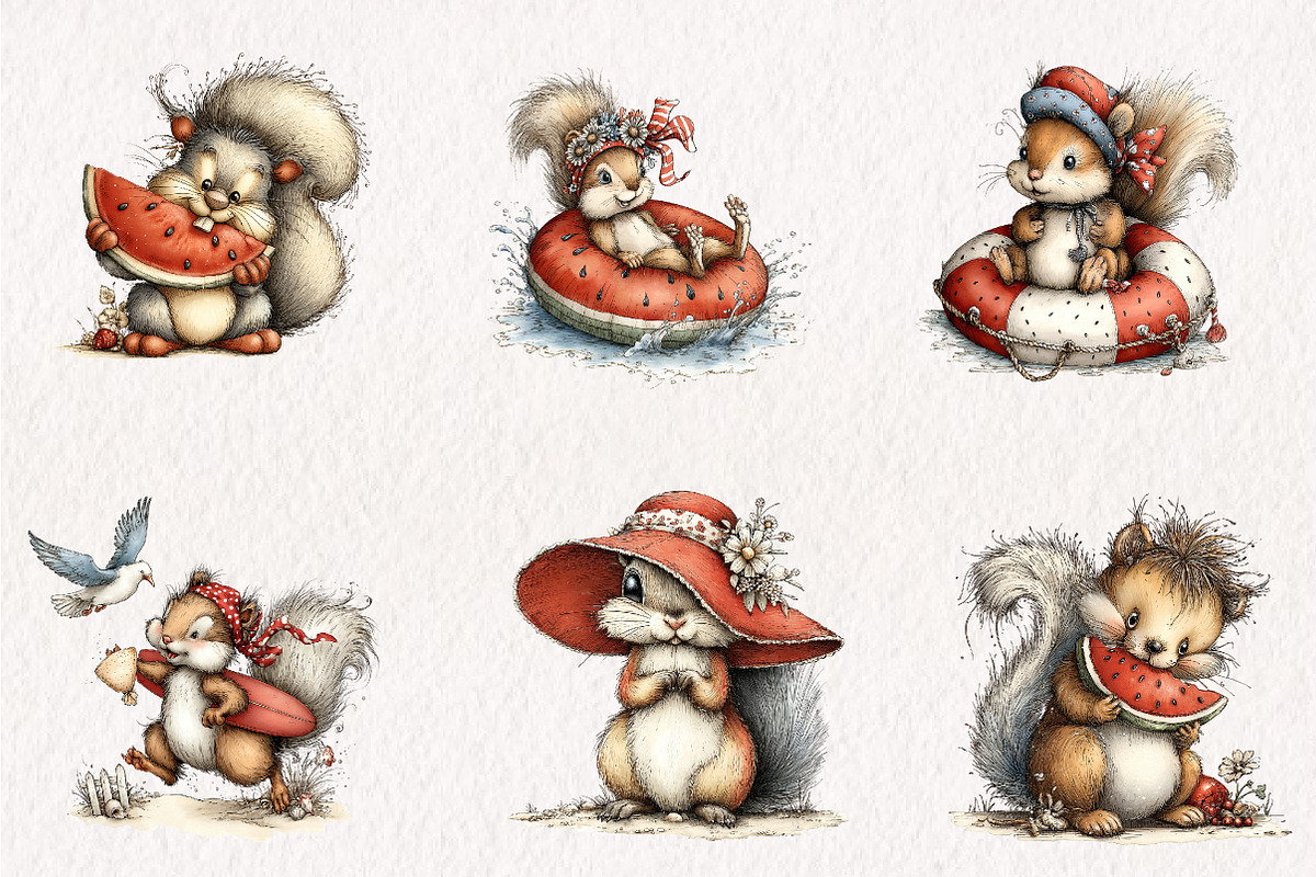 Whimsical Funny Summer Squirrel, a Seasonal Illustration by CreationArt (Photo 2 of 7)