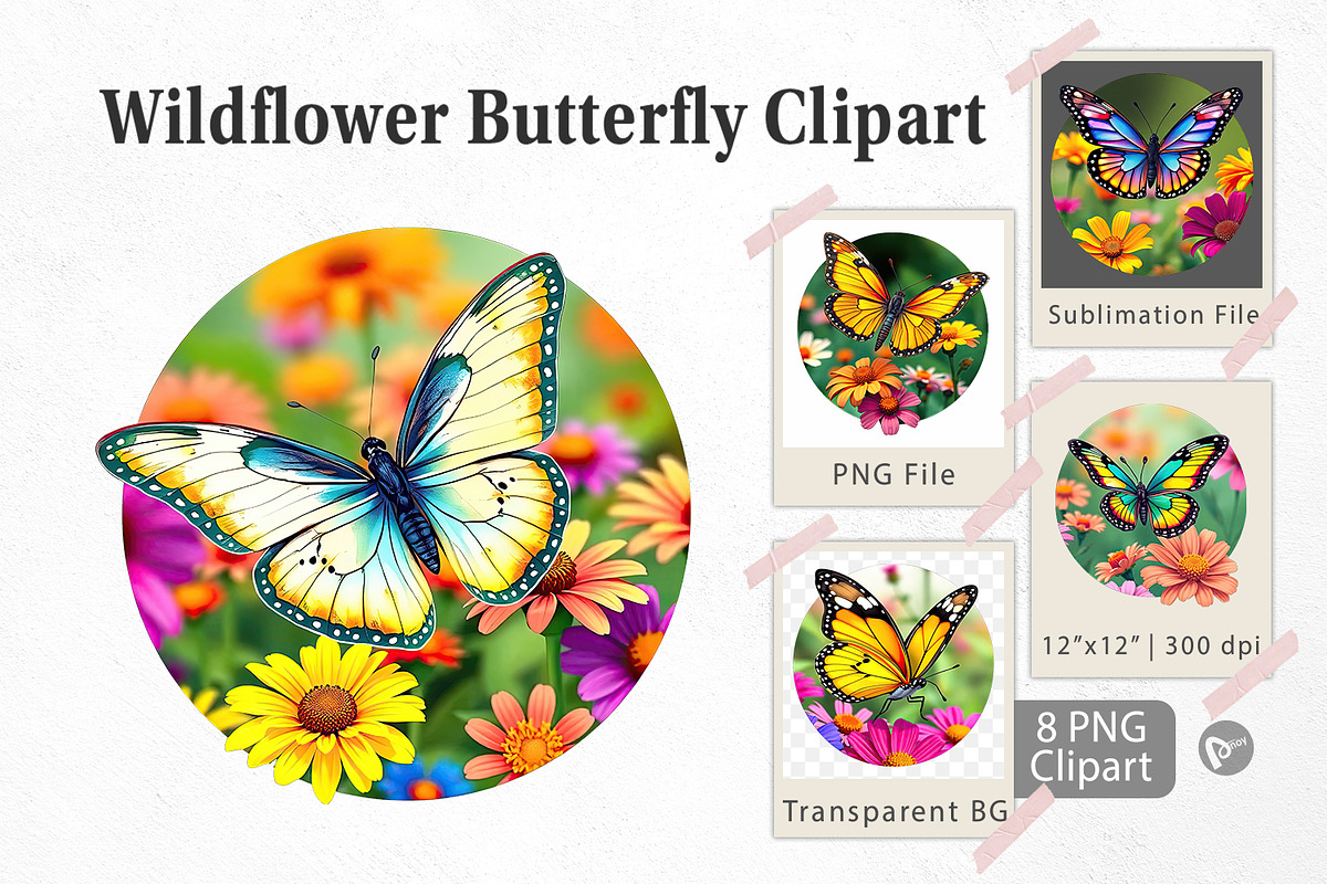 Wildflower Butterfly Clipart, a Graphic by Artnoy (Photo 1 of 5)