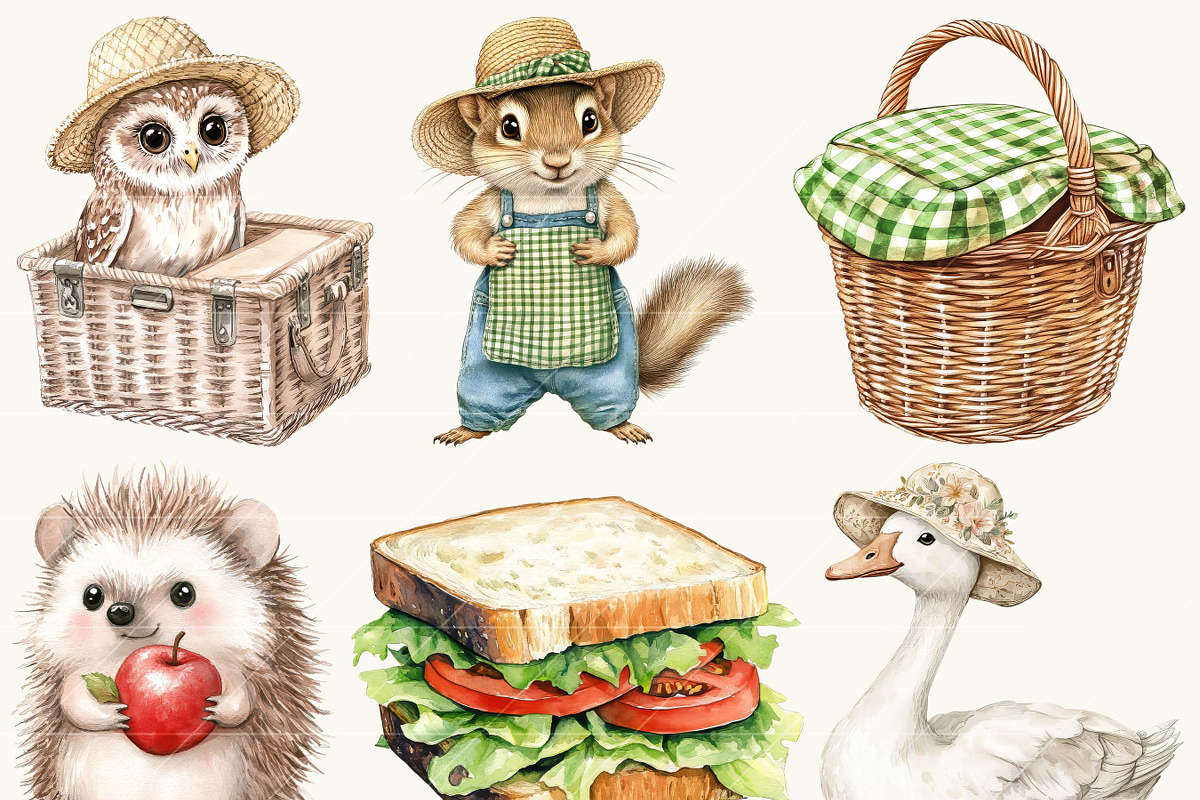 Watercolor Picnic Clipart Bundle, an Animal Illustration by SparkyDesignsUS (Photo 5 of 9)