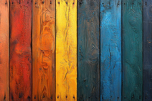 Colorful vertical wooden planks painted in a rainbow spectrum wi, a Food & Drink Photo by José Manuel Gelpi