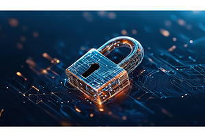 Digital padlock representing, a Technology Illustration by Sergey Kotenev