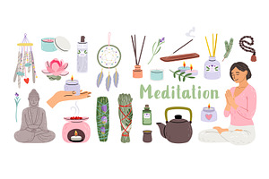 Set of meditation elements. Relaxed, a Sport Illustration by Stock-Smart-Start