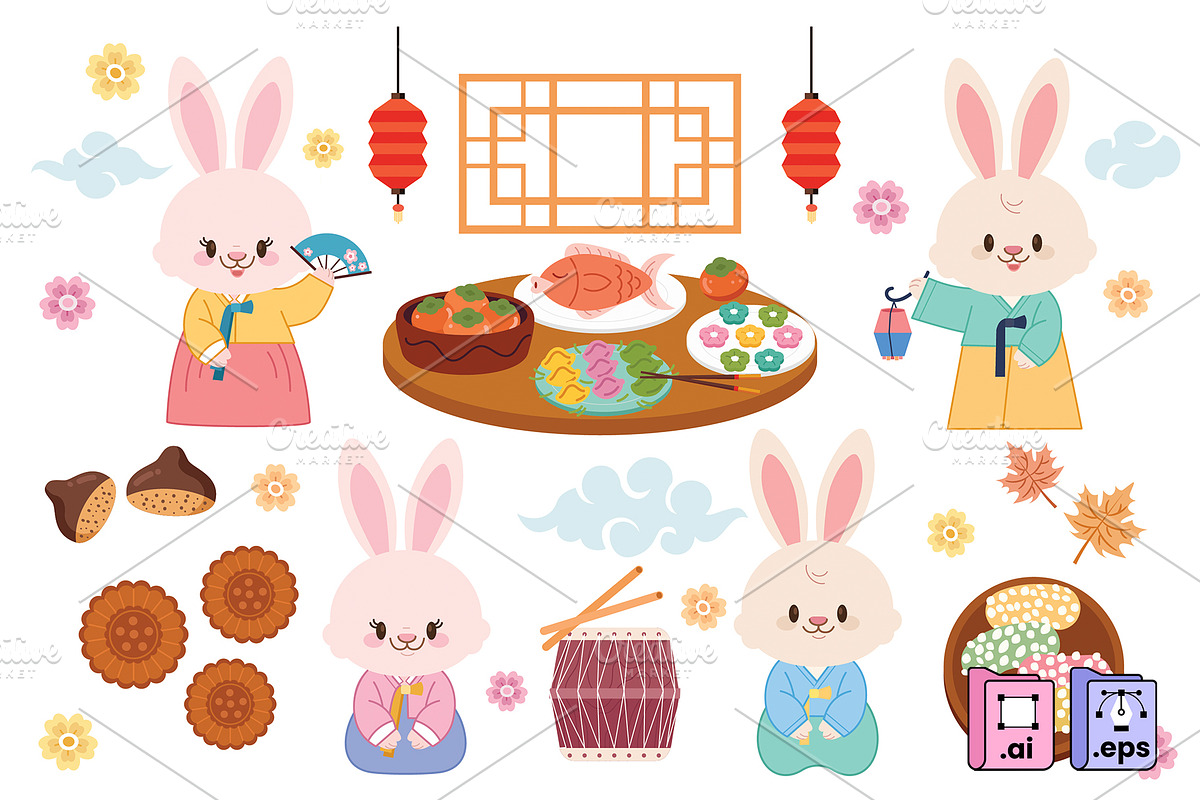 Korean Chuseok Rabbit Collection, a Seasonal Illustration by MISS CHATZ (Photo 2 of 3)