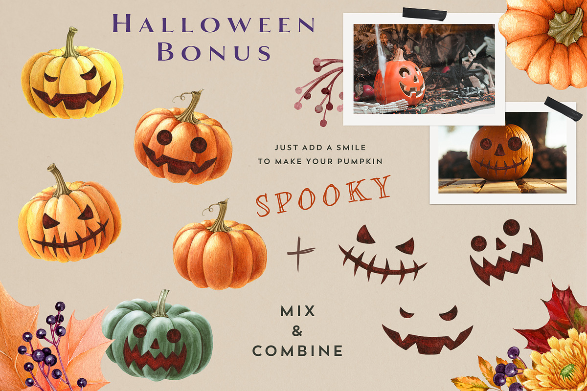 Autumn Pumpkins Watercolor Clipart, a Seasonal Illustration by AnitaPol (Photo 10 of 12)