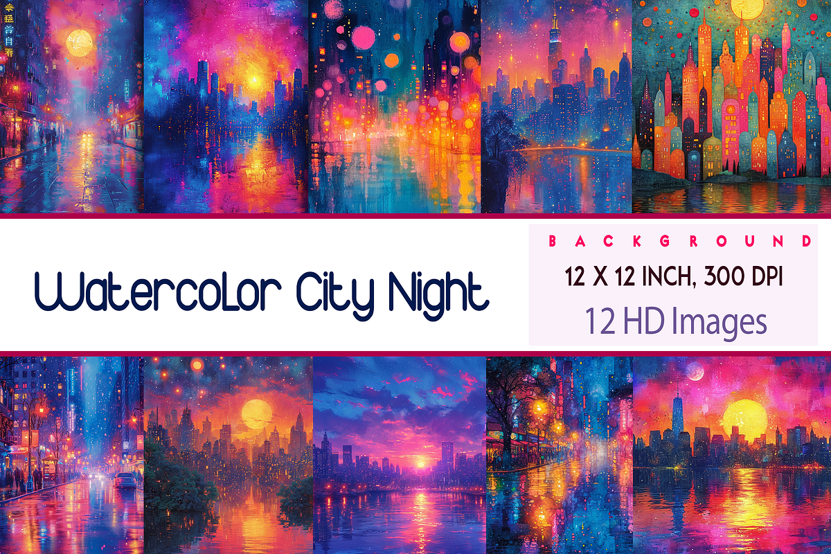 Watercolor City Night, a Background Graphic by Printable Treasure (Photo 1 of 4)