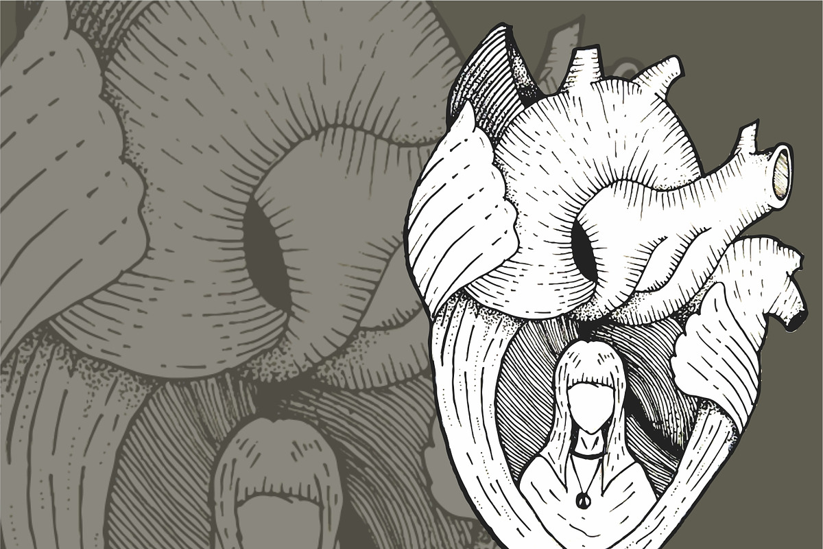 Heart Illustration with Inner Girl, an Object Illustration by Dikdoots (Photo 1 of 3)