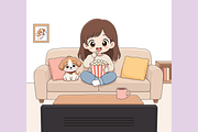 Girl Watching TV with Her Puppy, a Person Illustration by Artpon Illustration (Thumbnail 2 of 3)